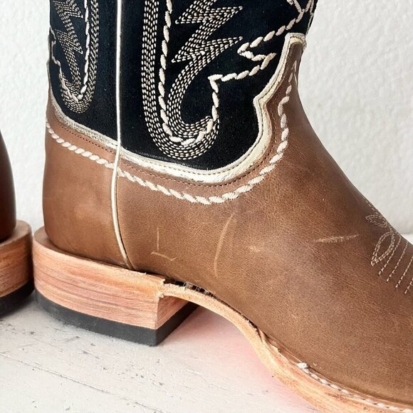 Lane RODEO HOUSTON Mens Cowboy Boots 9.5 Brown Leather Western Blunt Toe - Picture 10 of 14